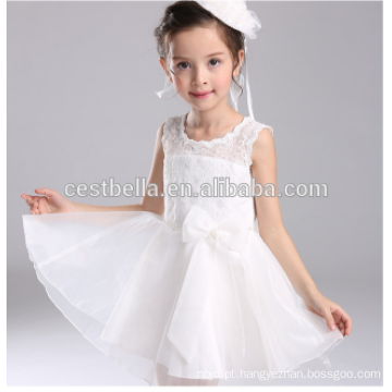 Latest Elegant Organza Kids Party Wear Vestidos de meninas de flores brancas para casamento